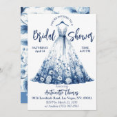 デルフトブルー/ホワイトチャイノアイセリーフローラブライダルシャワー 招待状 (正面/裏面)