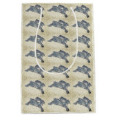 デルフトブルー&ホワイトラビットタイルデザインヴィンテージヘア ミディアムペーパーバッグ (正面)