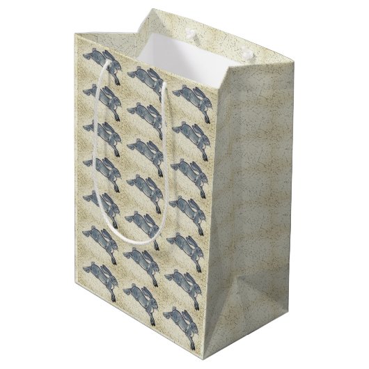 デルフトブルー&ホワイトラビットタイルデザインヴィンテージヘア ミディアムペーパーバッグ (裏面アングル)