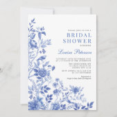 デルフトブルー・ホワイト・シノワズリーフラワー ブライダルシャワー 招待状 (正面)