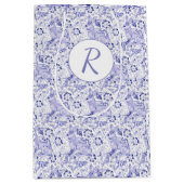 デルフトブルー&白うさぎ鳥イースターモノグラム ミディアムペーパーバッグ (正面)