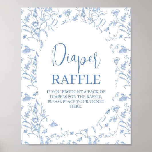 デルフトブルーChinoiserieベビーシャワーボーイおむつサイン ポスター (正面)