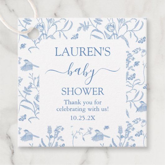 デルフトブルーChinoiserieベビーシャワーボーイ フェイバータグ (正面)