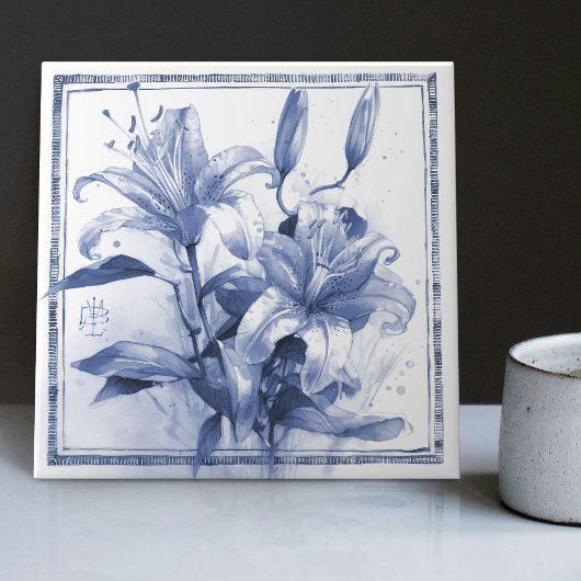 デルフトリリーウォールデコールアールヌーボーウォーターカラー タイル