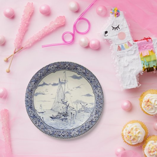 デルフト帆船と風車 ペーパープレート (パーティー)