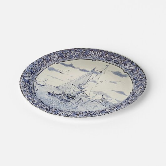 デルフト帆船と風車 ペーパープレート (アングル)