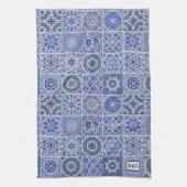 デルフト陶器が青いタイルをイニシャル キッチンタオル (縦)