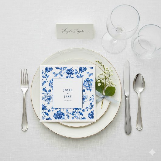 デルフト陶器のブルーとホワイトの結婚式用ナプキン スタンダードカクテルナプキン