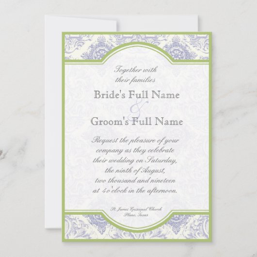 デルフト青いToileのクローバー-結婚式招待状 招待状 (正面)