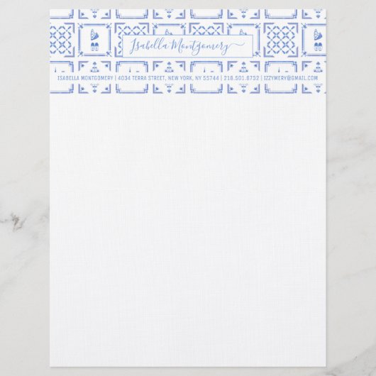 デルフト青と白のタイル|モノグラム レターヘッド (正面)