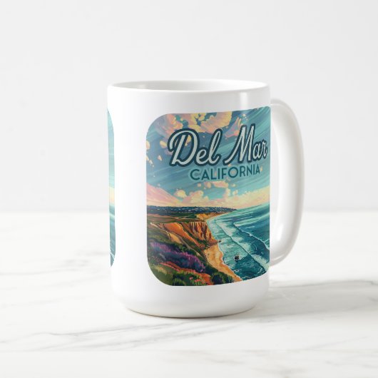 デルマールカリフォルニアサンディエゴビーチパシフィックヴィンテージ コーヒーマグカップ (正面右)