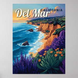 デルマールカリフォルニアヴィンテージビーチ – サンディエゴ ポスター
