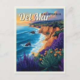 デルマールカリフォルニアヴィンテージビーチ – サンディエゴ ポストカード