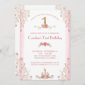 デルリトルプリンセスファースト誕生日ピンク招待状 招待状 (正面/裏面)