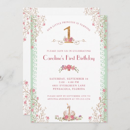 デルリトルプリンセスファースト誕生日 招待状 (正面/裏面)