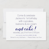 デル男の赤ちゃんフォト誕生日ホワイトパーティの招待状 招待状 (裏面)