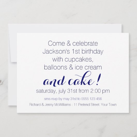 デル男の赤ちゃんフォト誕生日ホワイトパーティの招待状 招待状 (裏面)