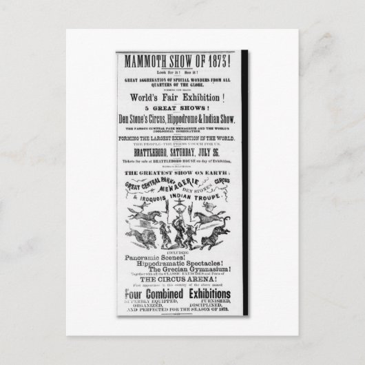 デンストーンズサーカス、メンガリー&インディアンショー広告 ポストカード (正面)