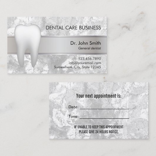 デンタルケアのエレガントな大理石の歯科医のアポイントメント 予約カード (正面/裏面)