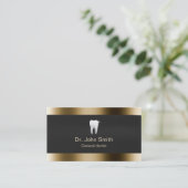 デンタルケアの専門の金ゴールドのボーダー名刺 名刺 (スタンド正面)