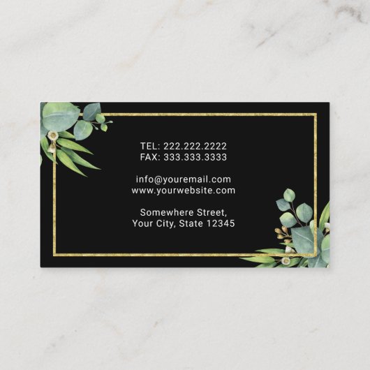 デンタルケアエレガントの葉金ゴールドフレーム歯科医 名刺 (裏面)