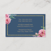 デンタルケアエレガントネイビー&金ゴールドフローラ歯科医 名刺 (裏面)