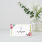 デンタルケアエレガントフローラ金ゴールドフレーム歯科医 名刺 (スタンド正面)