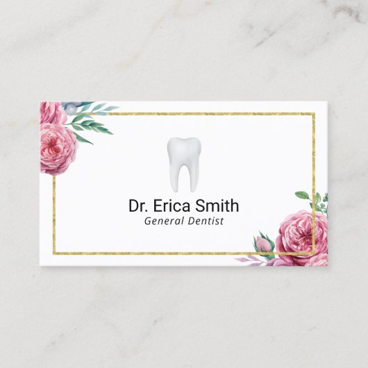 デンタルケアエレガントフローラ金ゴールドフレーム歯科医 名刺 (正面)