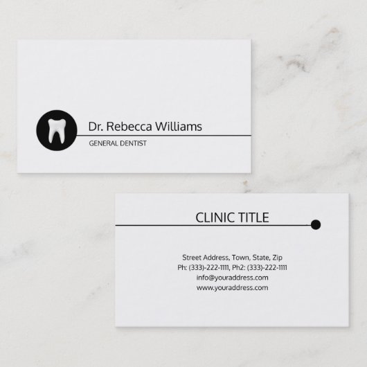 デンタルケアシンプル白歯の歯医者ブラックドット 名刺 (正面/裏面)