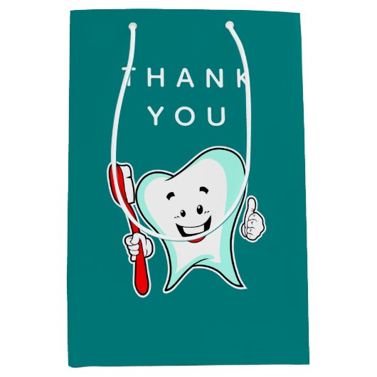 デンタルケアハッピーティースと歯ブラシありがとう ミディアムペーパーバッグ (正面)