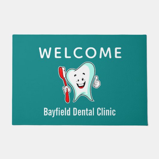 デンタルケアハッピーティースと歯ブラシ歓迎 ドアマット (正面)
