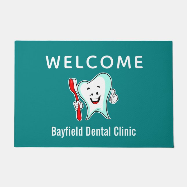 デンタルケアハッピーティースと歯ブラシ歓迎 ドアマット (正面)