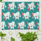 デンタルケアハッピーティース歯ブラシパターン キッチンタオル (折り畳み)