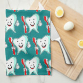 デンタルケアハッピーティース歯ブラシパターン キッチンタオル (四つ折り)