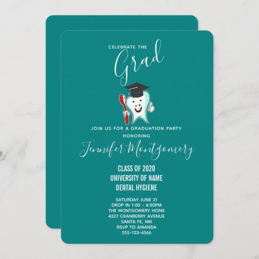 デンタルケアハッピーティース歯ブラシ卒業 招待状 (正面/裏面)