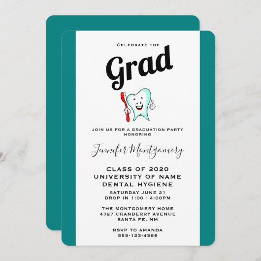 デンタルケアハッピーティース歯ブラシ卒業 招待状 (正面/裏面)