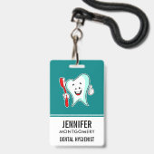 デンタルケアハッピーティース歯ブラシ バッジ (Front with Lanyard)