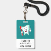 デンタルケアハッピーティース歯ブラシ バッジ (Back with Lanyard)