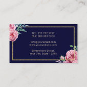 デンタルケアモダンネイビー&金ゴールドフローラ歯科医 名刺 (裏面)