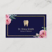 デンタルケアモダンネイビー&金ゴールドフローラ歯科医 名刺 (正面)