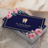 デンタルケアモダンネイビー&金ゴールドフローラ歯科医 名刺
