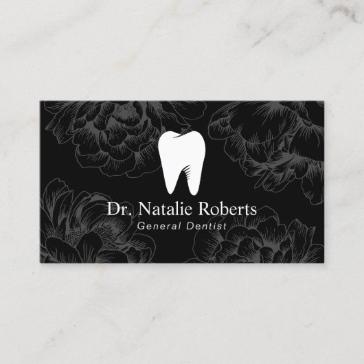 デンタルケア歯ロゴヴィンテージブラックフローラ 予約カード (正面)