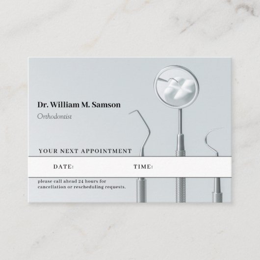 デンタルケア歯科矯正医モダンアポイントメントカード 名刺 (正面)