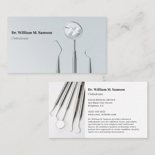 デンタルケア歯科矯正医モダン歯医者ツール 名刺 (正面/裏面)