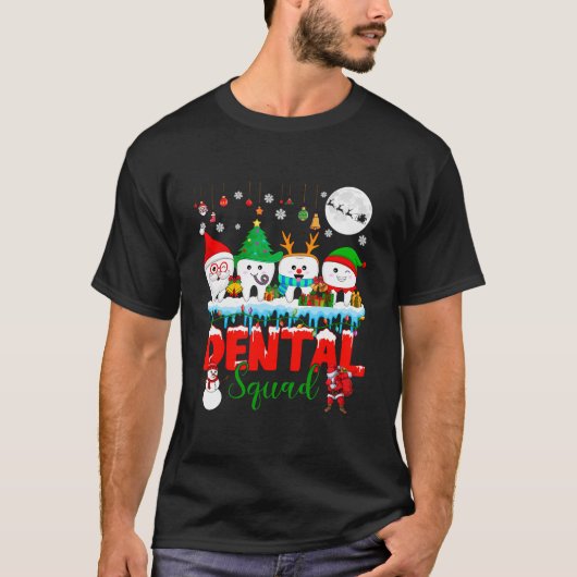 デンタルスクワッドクリスマスツリーサンタトナカイ小妖精や小人ティー Tシャツ (正面)