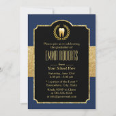 デンタルスクール卒業ネイビーブルー&金ゴールド歯科医 招待状 (正面)