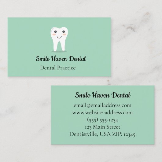 デンタルスタジオスマイル歯の緑と白の色 名刺 (正面/裏面)