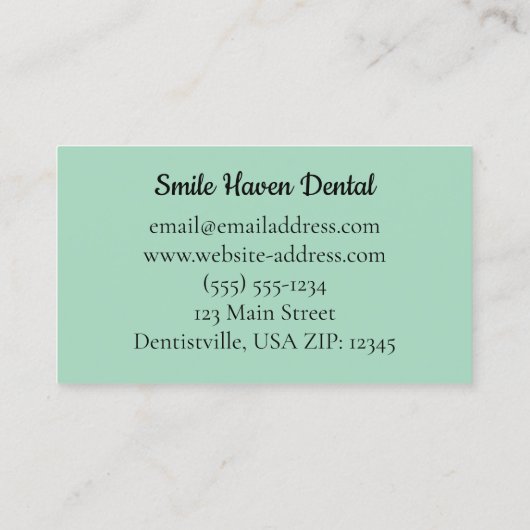 デンタルスタジオスマイル歯の緑と白の色 名刺 (裏面)