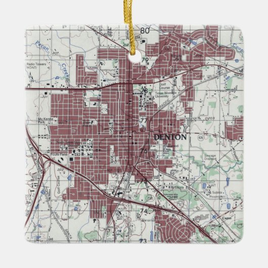 デントンテキサス州市地図 セラミックオーナメント (正面)