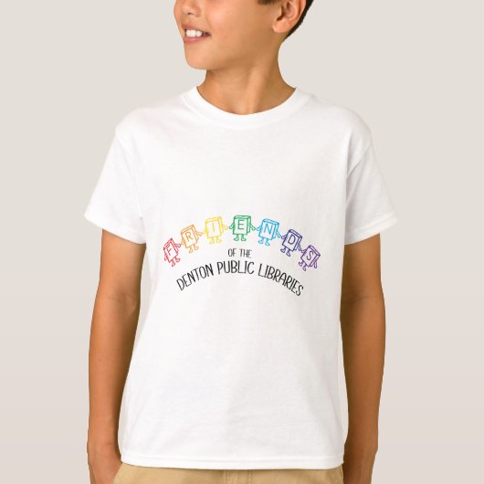 デントン公共図書館の子供向けロゴの友達 Tシャツ (正面)